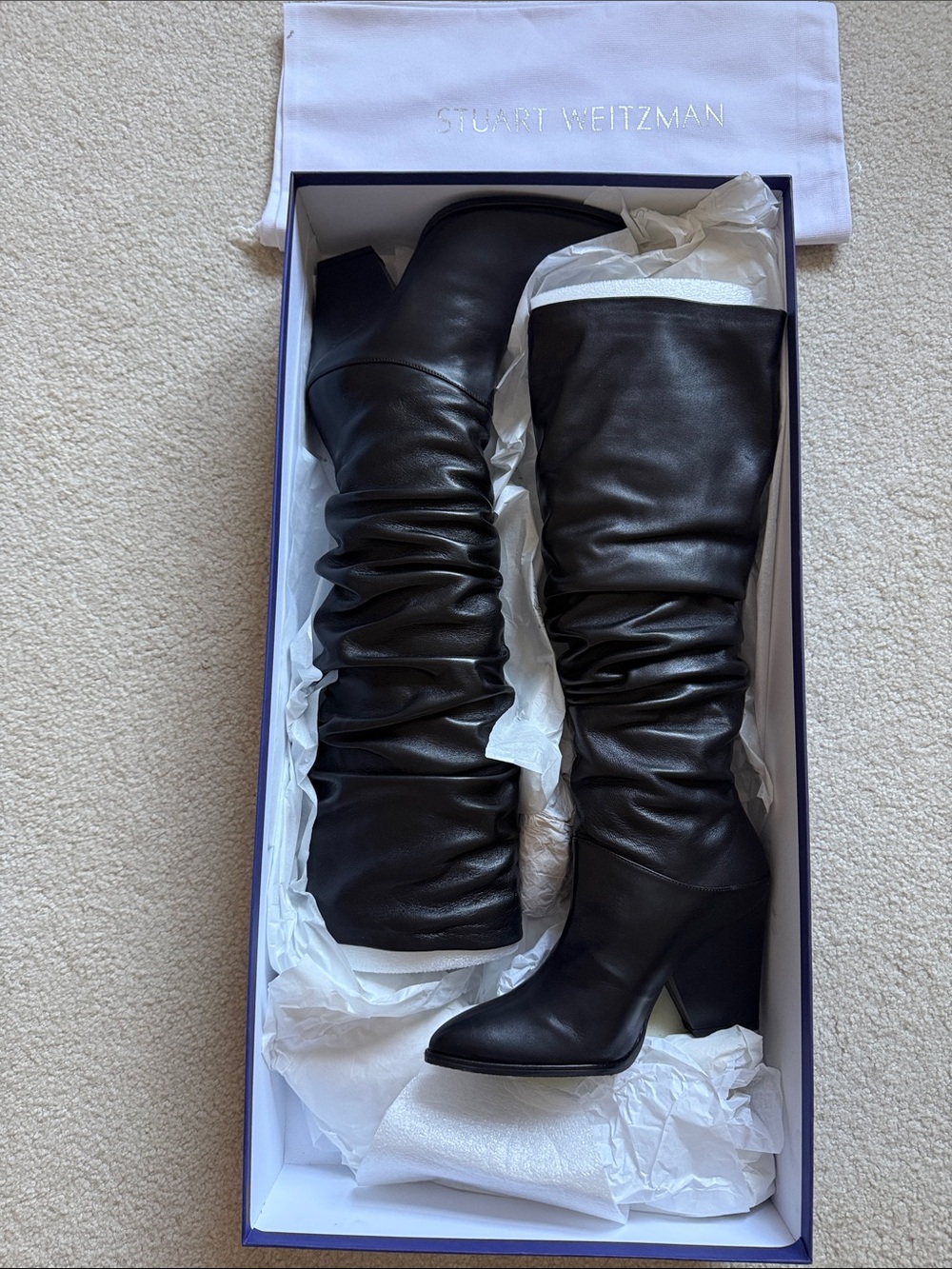 NWT Stuart Weitzman Smashing Black Leather Knee-High Boots Size 6.5
